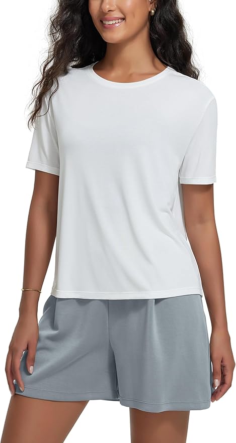 ODODOS Modal Soft Short Sleeve Shirts for Women Crew Neck Yoga Tee Casual Workout Tops