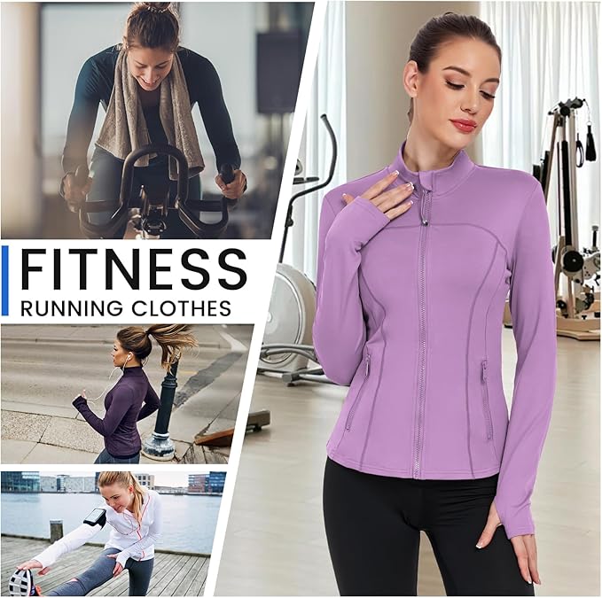 Women's Workout Jackets Full Zip Running Yoga Jackets Lightweight Athletic Clothes with Thumb Holes