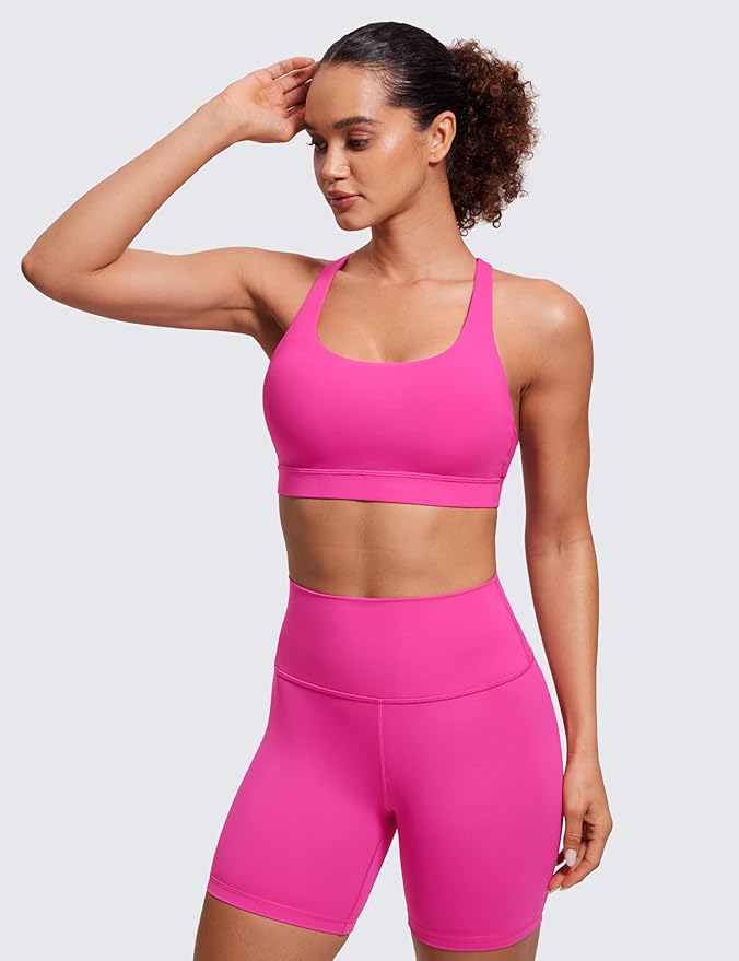 CRZ YOGA Naked Feeling Strappy Padded Sports Bras for Women - Fitness Workout Top Criss Cross Back Yoga Cami