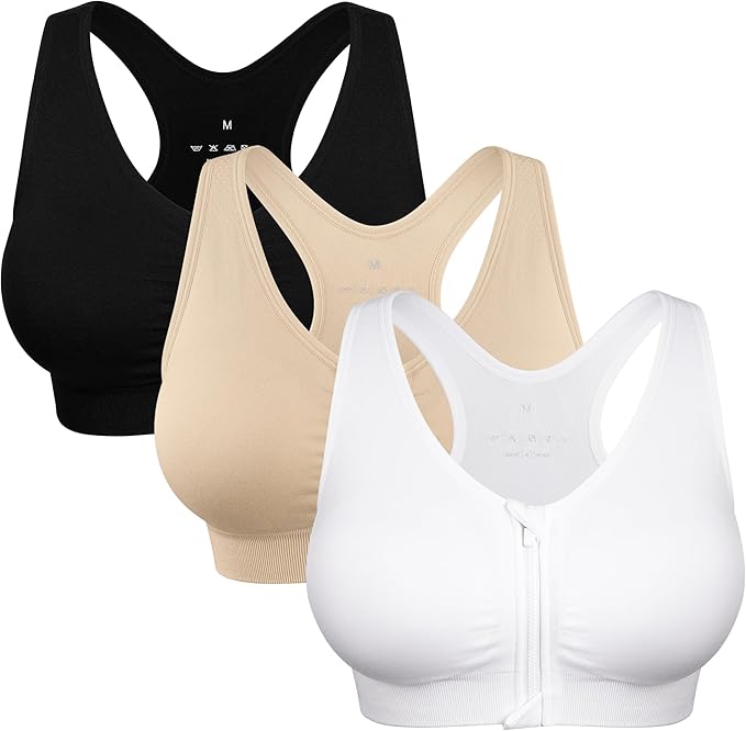 Women's Zip Front Sports Bra Wireless Post-Surgery Bra Active Yoga Sports Bras