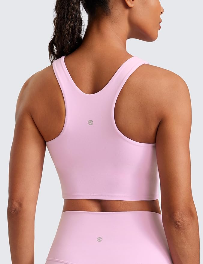 CRZ YOGA Butterluxe High Neck Crop Tank Tops for Women - Racerback Padded Longline Sports Bras Workout