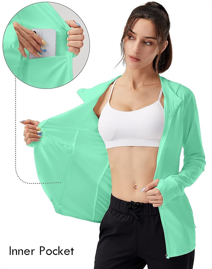 Soothfeel Women's UPF 50+ Sun Protection Hoodie Jacket Lightweight Long Sleeve Sun Shirt for Women with Pocket Hiking Outdoor