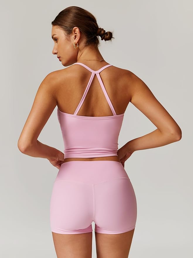 IMEKIS Women's Workout Sets 2 Piece Yoga Outfit High Waisted Biker Shorts Leggings Sports Bra Gym Fitness Clothes Tracksuit