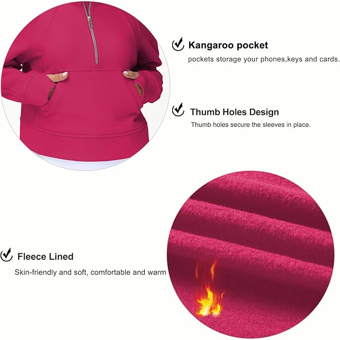 THE GYM PEOPLE Womens' Half Zip Pullover Fleece Stand Collar Crop Sweatshirt with Pockets Thumb Hole