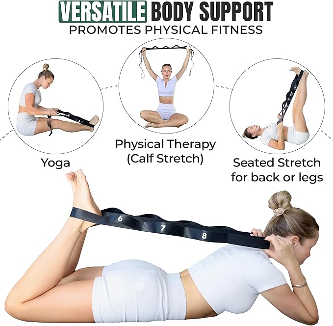 Stretch Strap with Loops Physical Therapy - Full Body Exercise Straps for Stretching with Detachable Foot - Leg & Calf Stretcher for Plantar Fasciitis, Physical Therapy, Pain Relief, and Flexibility
