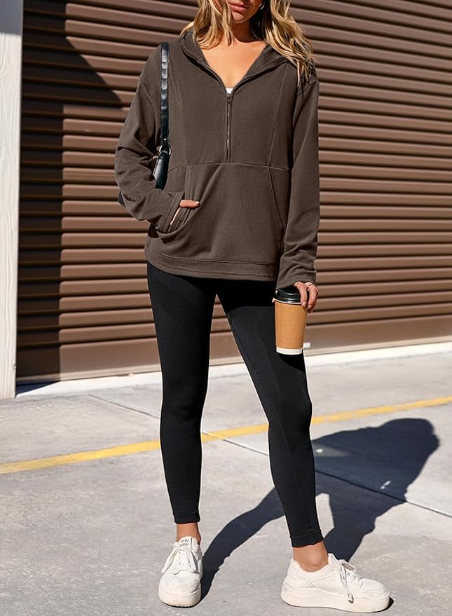 Dokotoo Hoodies for Women Soft Fleece Half Zip Up Hoodie Long Sleeve Casual Pullover Oversized Sweatshirt Hooded Tops