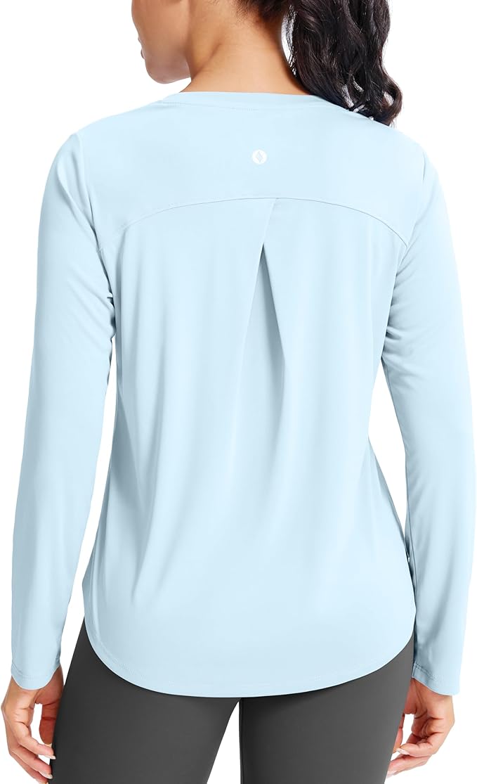 SANTINY Lightweight Long Sleeve Workout Tops for Women Breathable Gym Yoga Athletic Running Hiking Top UPF 50+ Sun Shirts