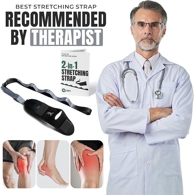 Stretch Strap with Loops Physical Therapy - Full Body Exercise Straps for Stretching with Detachable Foot - Leg & Calf Stretcher for Plantar Fasciitis, Physical Therapy, Pain Relief, and Flexibility