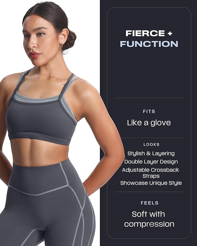 Aoxjox Women's Workout Sports Bras Takes Two Bra High Impact Training Fitness Running Yoga Crop Tank