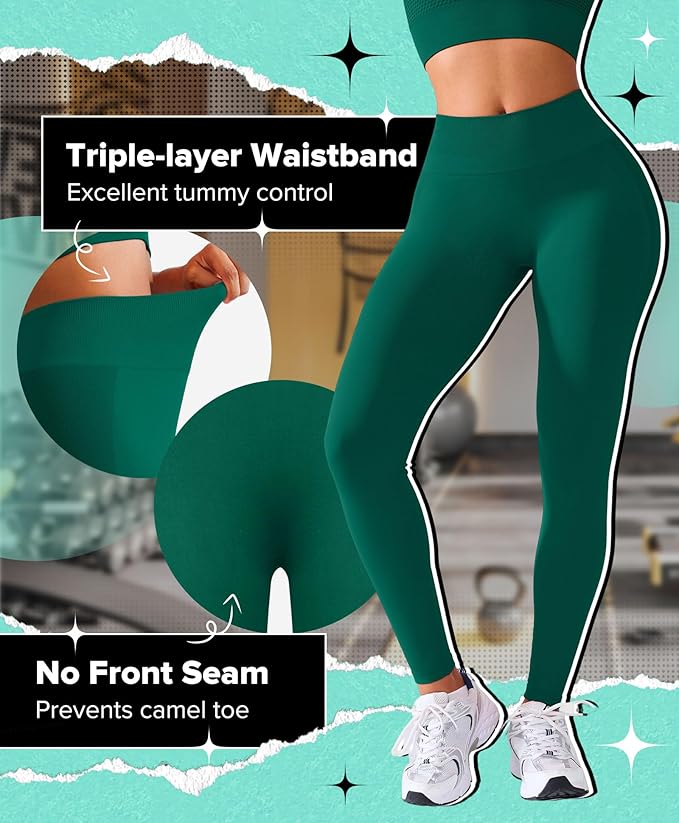 BRXL Butt Lifting Lycra No Front Seam Workout Leggings for Women Tummy Control High Waist Seamless Gym Running Leggings