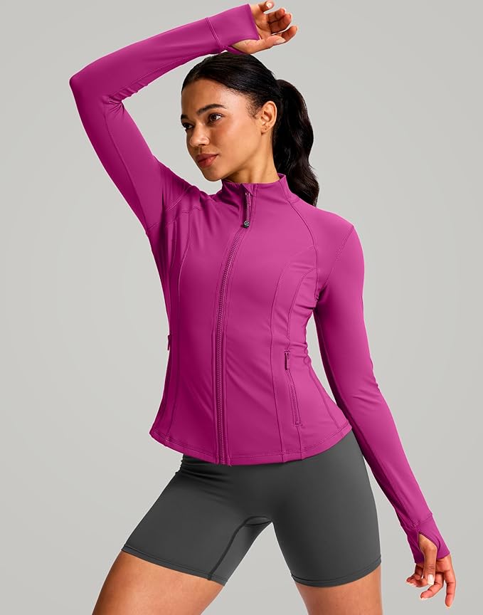 G Gradual Women's Workout Jackets Extended Waist Length Slim Full Zip 4 Pockets Athletic Jacket Spring Running Yoga Clothes