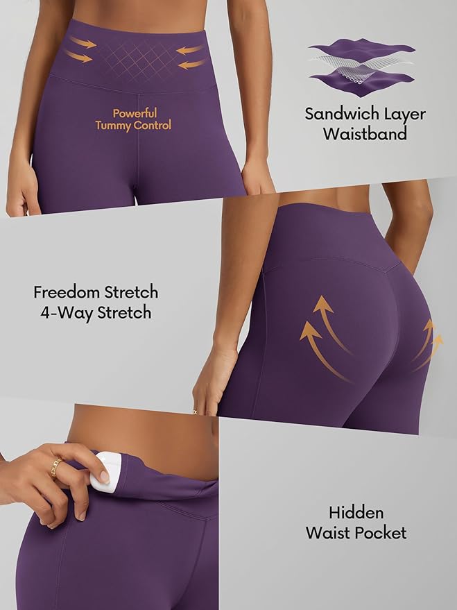 ODODOS Women's Powerful Tummy Control Flared Yoga Pants 2.0 High Waist Workout Bootcut Leggings with Inner Pocket- 29" / 31"