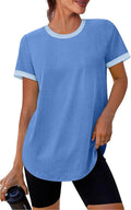Womens Workout Tops Summer Short Sleeve Shirts Athletic Color Block Gym Clothes Outfits Sun Protection UPF 50+ T Shirts