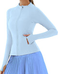 Women Jacket Full Zip UP Workout Athletic Cropped Jacket wIth Thumb Holes Running Yoga Sportswear