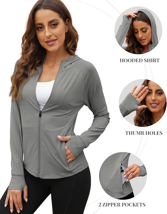 We1Fit Women's UPF 50+ Sun Protection Jacket Hoodie Sun Shirts Hiking Running Athletic Shirt