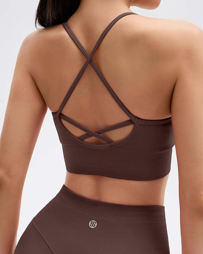SUUKSESS Women Seamless 2 Piece Workout Sets Criss Cross Sports Bra High Waist Booty Shorts