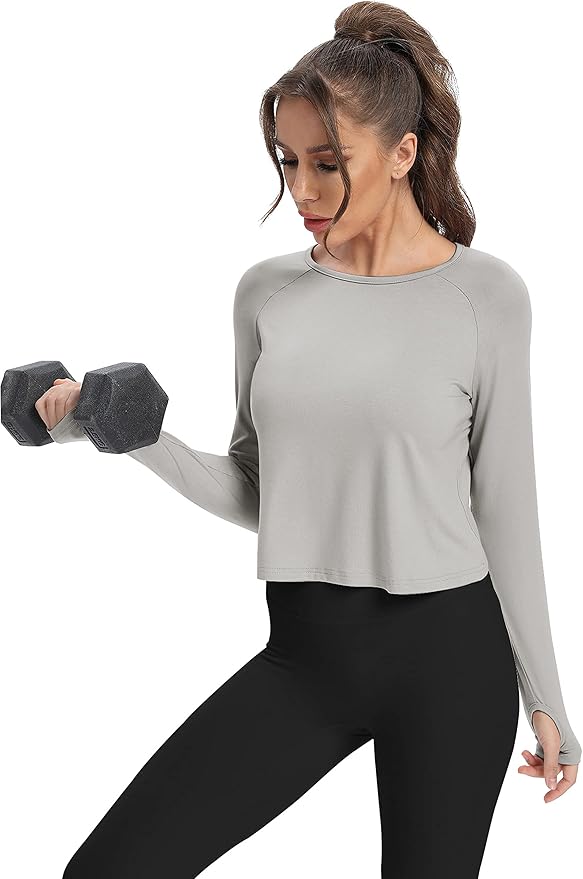 Bestisun Long Sleeve Athletic Workout Shirts Sports Yoga Gym Crop Tops for Women