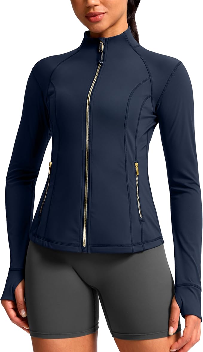 G Gradual Women's Workout Jackets Extended Waist Length Slim Full Zip 4 Pockets Athletic Jacket Spring Running Yoga Clothes