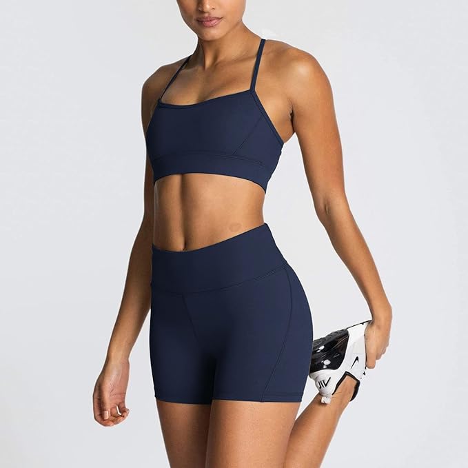 IMEKIS Women's Workout Sets 2 Piece Yoga Outfit High Waisted Biker Shorts Leggings Sports Bra Gym Fitness Clothes Tracksuit