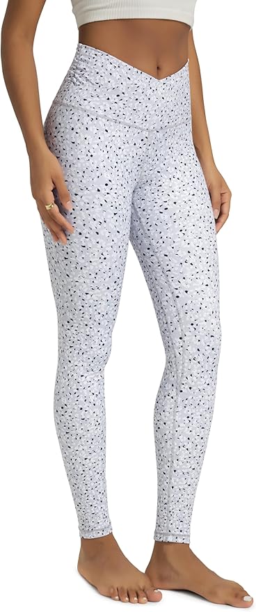 ODODOS Women's Cross Waist Yoga Leggings with Inner Pocket, 23"/25"/28" Gathered Crossover Workout Yoga Pants