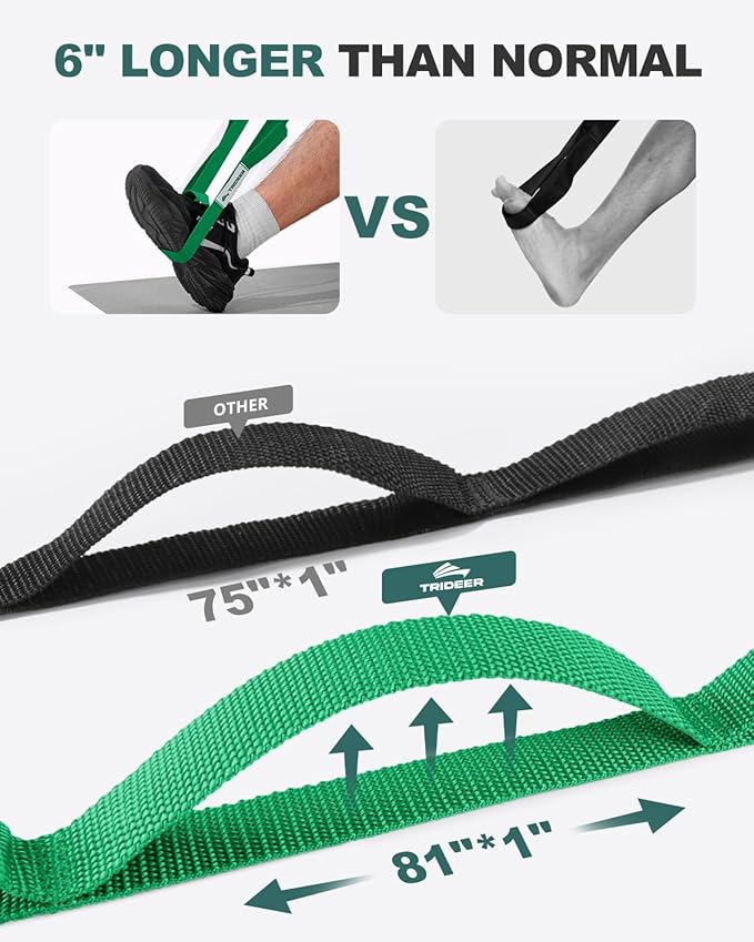 Trideer Stretching Strap with Loops & Leg Lifter, Non-Elastic PT-Style Physical Therapy Strap for Knee Replacement Rehab, Hamstring, Calf & Back Stretcher Mobility, Hip, Shoulder & Yoga