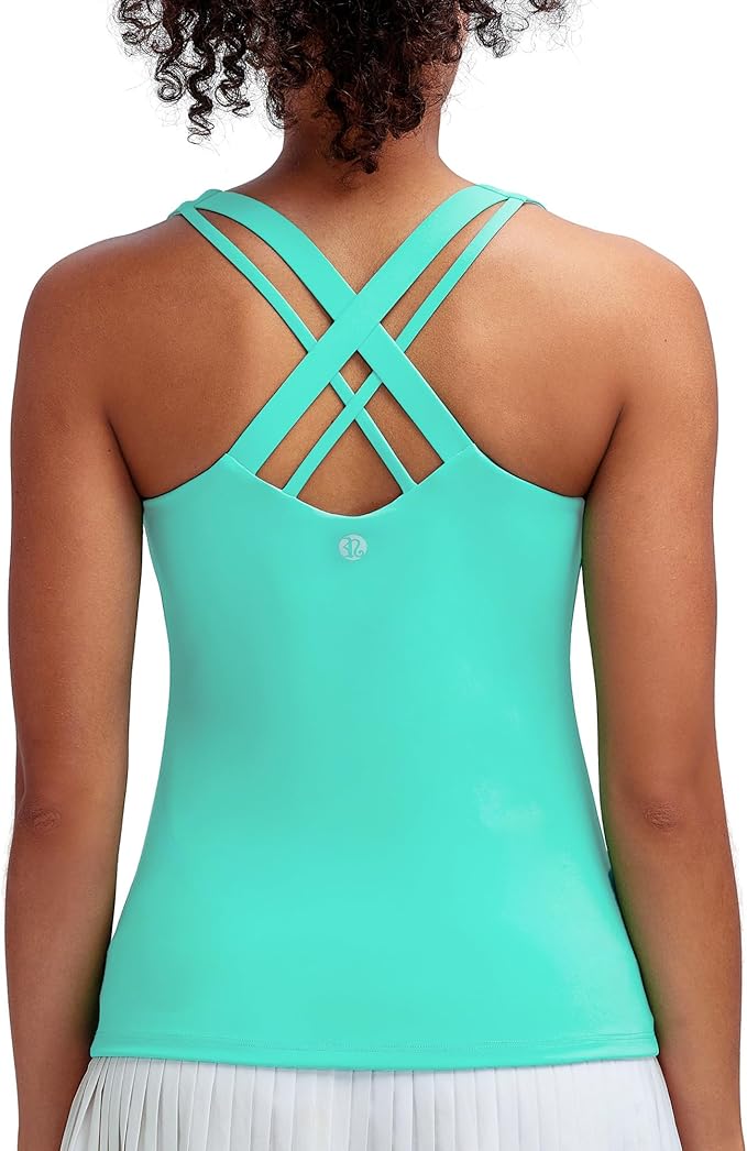 RUNNING GIRL Tank top with Built in Bra for Women,Compression Shirts Crisscross Back Workout Yoga Tops