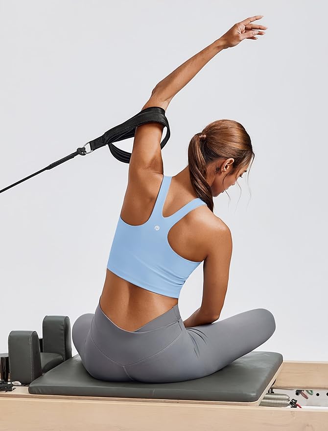 PINSPARK Women Sports Bra High Neck Racerback Workout Crop Tank Top Longline Padded Yoga Tops with Built in Pads