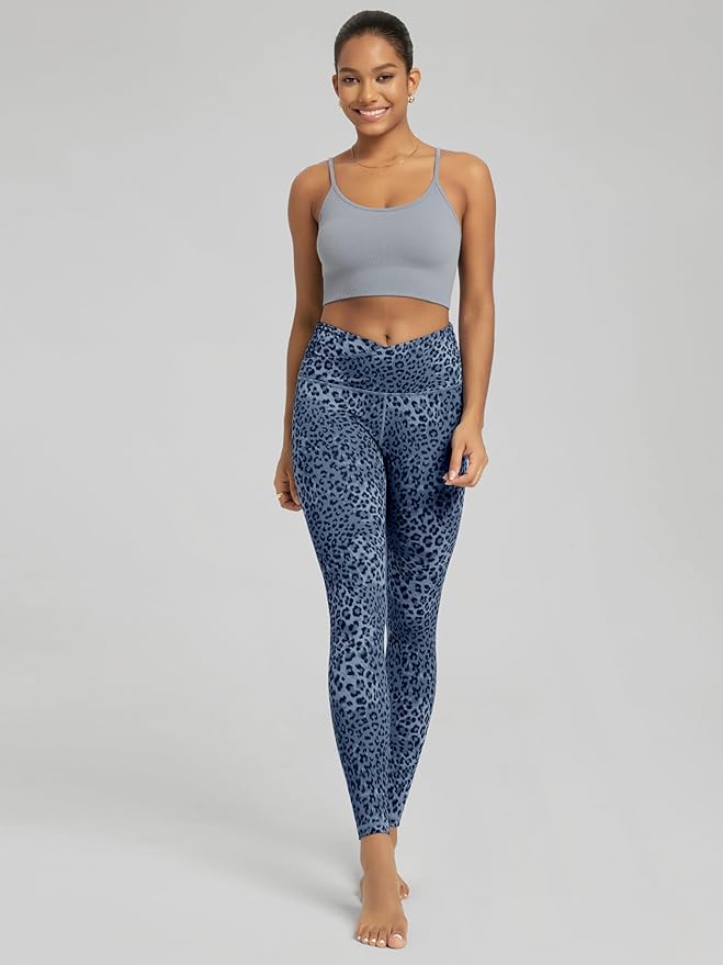 ODODOS Women's Cross Waist Yoga Leggings with Inner Pocket, 23"/25"/28" Gathered Crossover Workout Yoga Pants