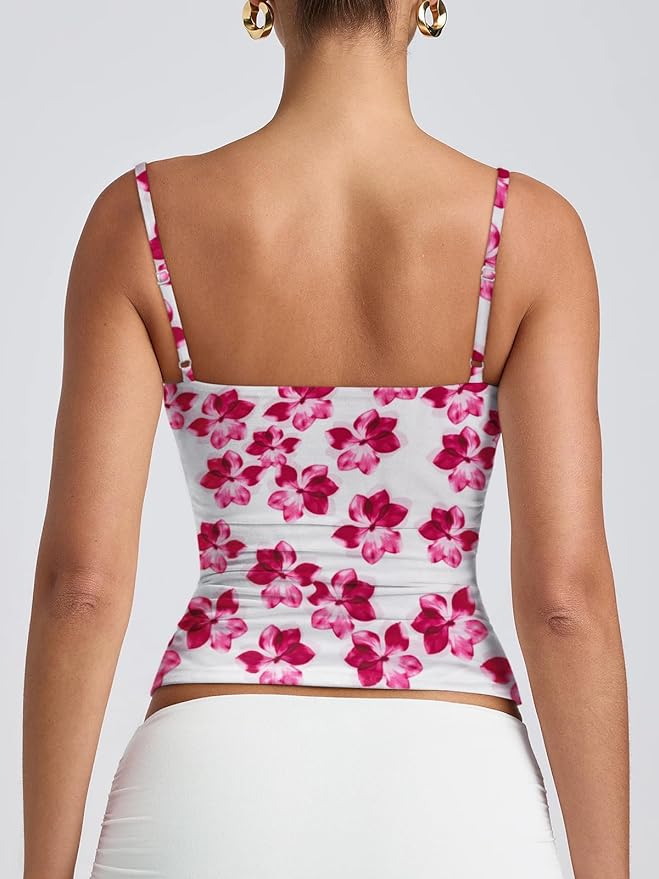 PINKMSTYLE Women's Basic Double Lined Scoop Neck Tank Tops Adjustable Cami Tank Summer Sleeveless Tops