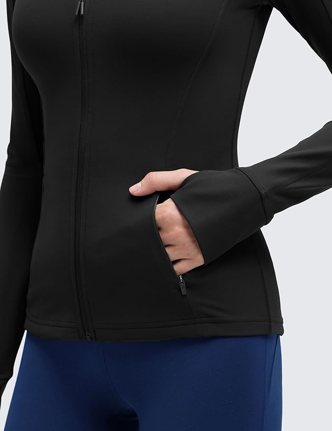 CRZ YOGA Butterluxe Hip Length Jackets for Women - Full Zip Athletic Track Tops with Thumb Holes Pockets