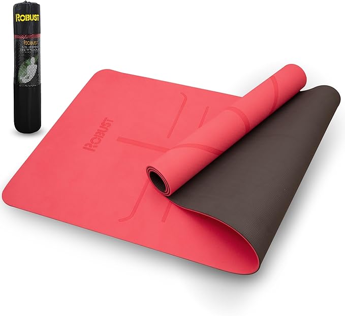 Robust Extra Thick Yoga Mat 1/4 & 1/3 & 2/5 Inch - Non Slip Exercise Mat with Alignment Lines, Carrying Strap, TPE Eco-Friendly Material for Knee Support, Sweat-Proof 72" x 24" for Women & Men