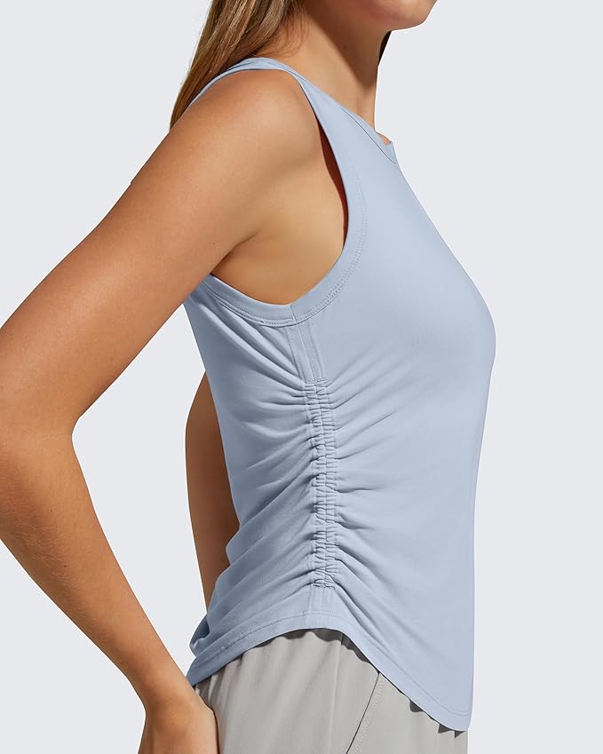 G4Free Lyocell Ruched Side Workout Tank Tops Woman High Neck Waist Length Gym Tanks Soft Relaxed Fit for Training