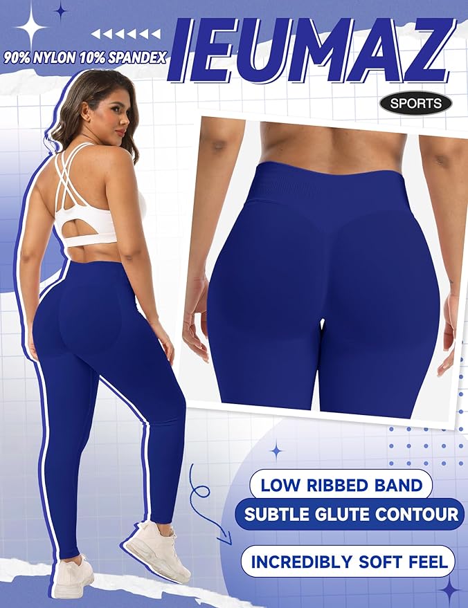 Ieumaz Scrunch Butt Lifting Leggings for Women Gym Seamless Workout Leggings Mid Low Waist Tummy Control Yoga Pants