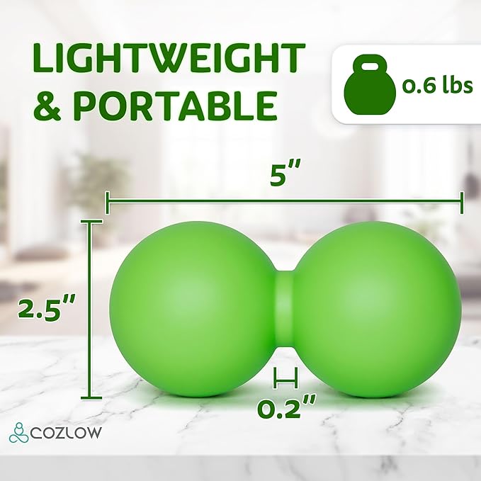 COZLOW Double Lacrosse Silicone Massage Ball - Jade Green - Peanut Trigger Point Roller for Mobility, Deep Tissue Therapy, Myofascial Release - Acupressure Tool for Muscle Pain Relief