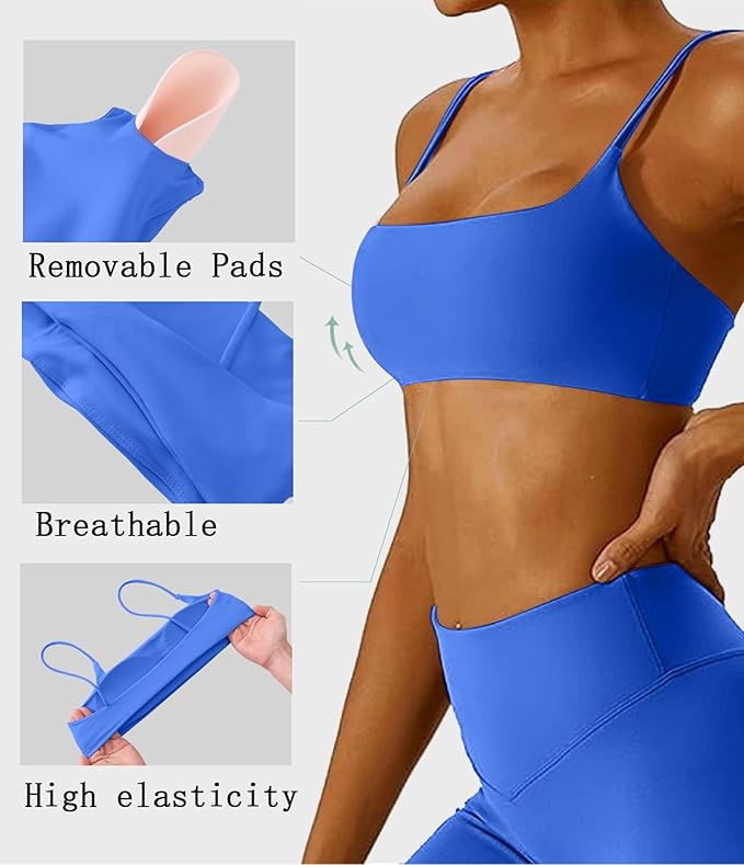 Comper Women's Sports Bra with Thin Straps Stretchy Wirefree Workout Bras Lightweight Workouts Bralette with Removable Pads