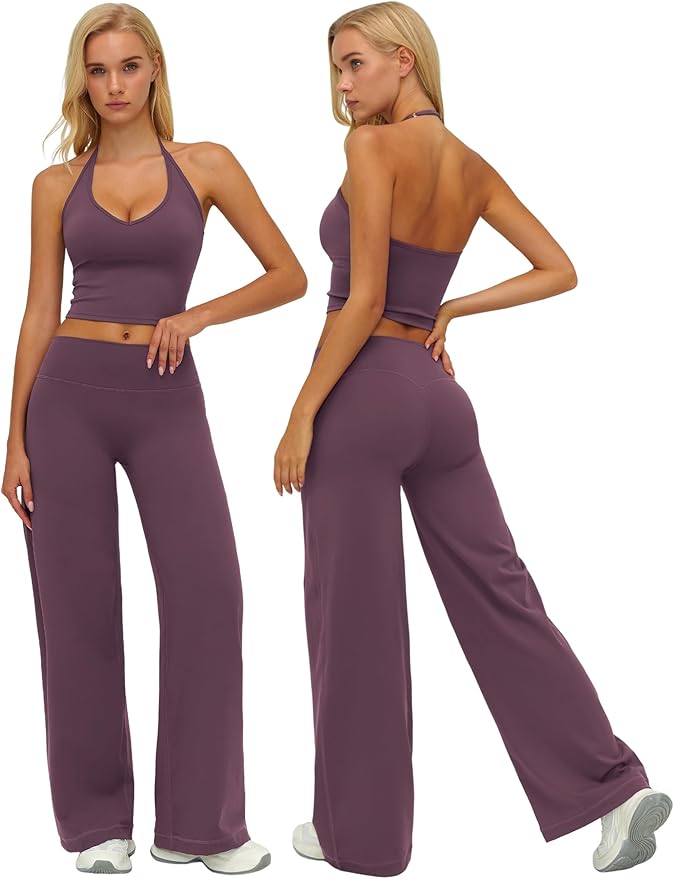 ABOCIW Womens Workout Sets 2 Piece Spaghetti Straps Crop Top Straight Leg Yoga Pants Yoga Pilates Outfits