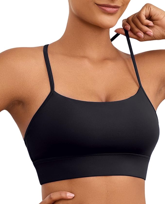 Womens Y-Back Sports Bra, Weightless Padded Yoga Bra, Spaghetti Strap Low Impact Gym Top for Workout & Daily Wear