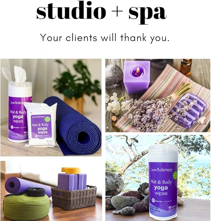 Yoga Wipes for Body and Mat - Natural Lavender and Tea Tree - 45 Wipes in Resealable Canister - by Jasmine Seven