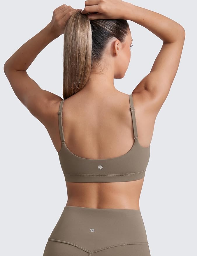 CRZ YOGA Butterluxe Adjustable Spaghetti Strap Sports Bras for Women - Scoop Neck Wireless Padded Yoga Workout Crop Top