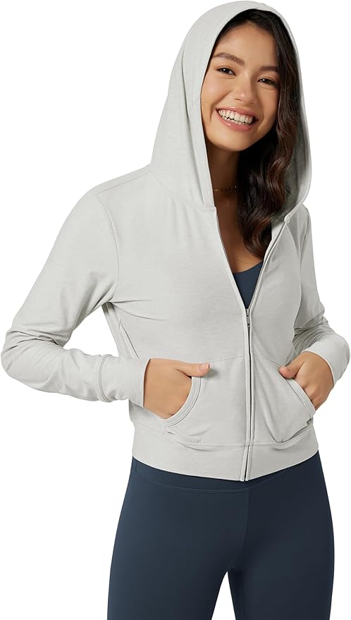 ODODOS Women's Full-Zip Cropped Hoodie - odSTRATUM Tech Ultra Soft UPF 50+ Hooded Jacket with Pockets