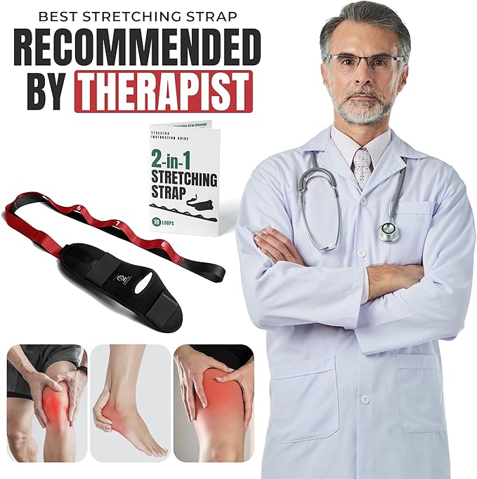 Stretch Strap with Loops Physical Therapy - Full Body Exercise Straps for Stretching with Detachable Foot - Leg & Calf Stretcher for Plantar Fasciitis, Physical Therapy, Pain Relief, and Flexibility