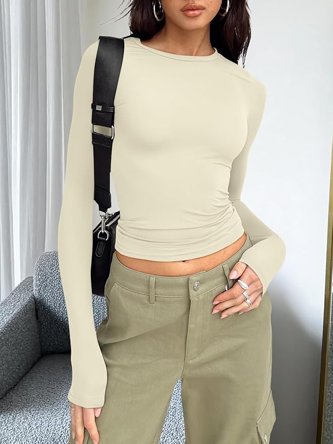 Trendy Queen Womens Long Sleeve T Shirts Fall Fashion 2026 Basic Crop Tops Going Out Outfits Y2k Clothes