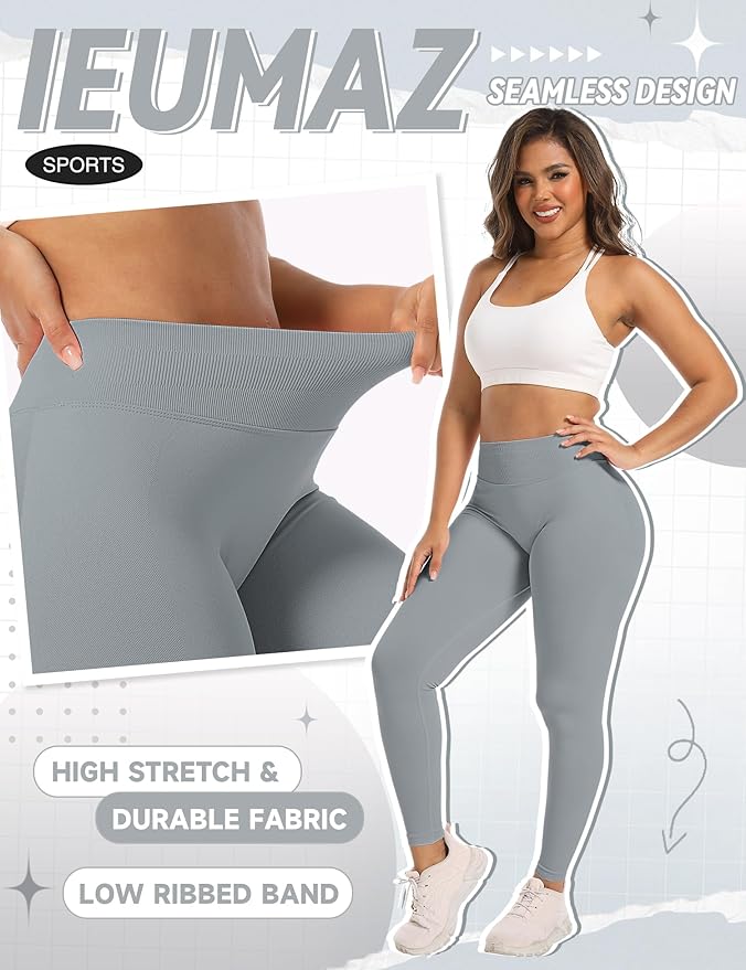Ieumaz Scrunch Butt Lifting Leggings for Women Gym Seamless Workout Leggings Mid Low Waist Tummy Control Yoga Pants