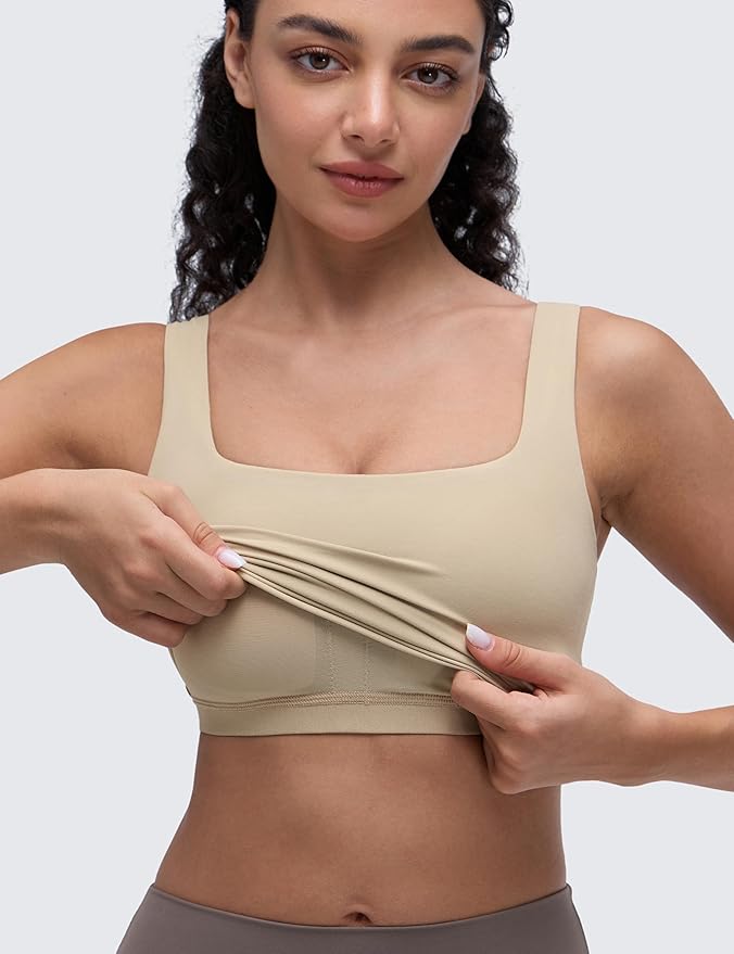 CRZ YOGA Butterluxe Square Neck Crop Tank Tops for Women - Workout Longline Sports Bras Padded Yoga Camisole