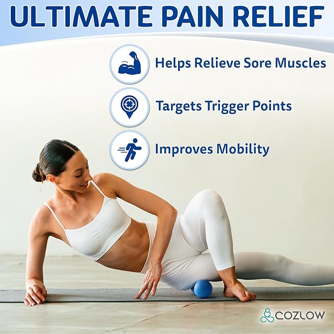 COZLOW Double Lacrosse Massage Ball - Blazing Blue - Peanut Trigger Point Roller for Mobility, Deep Tissue Therapy, Myofascial Release - Ergonomic Acupressure Tool for Muscle Pain Relief