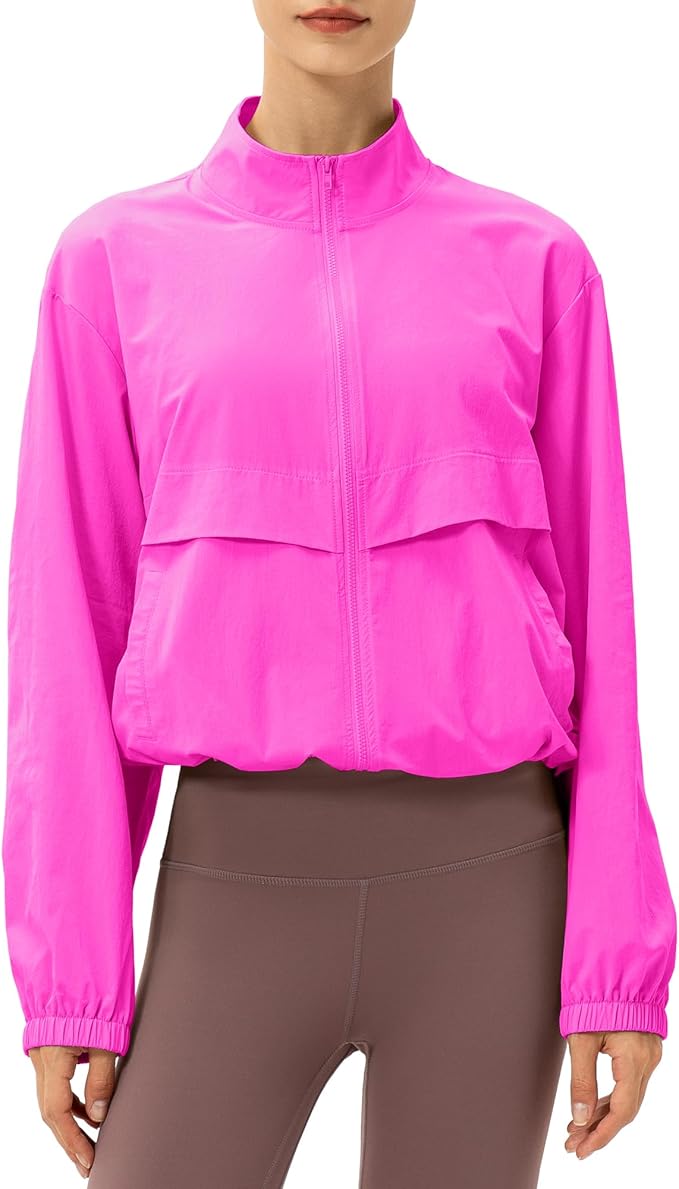 Locachy Women's Lightweight Zip Up Athletic Jacket Stand Collar Windproof Sun Protection Workout Outdoor Jacket