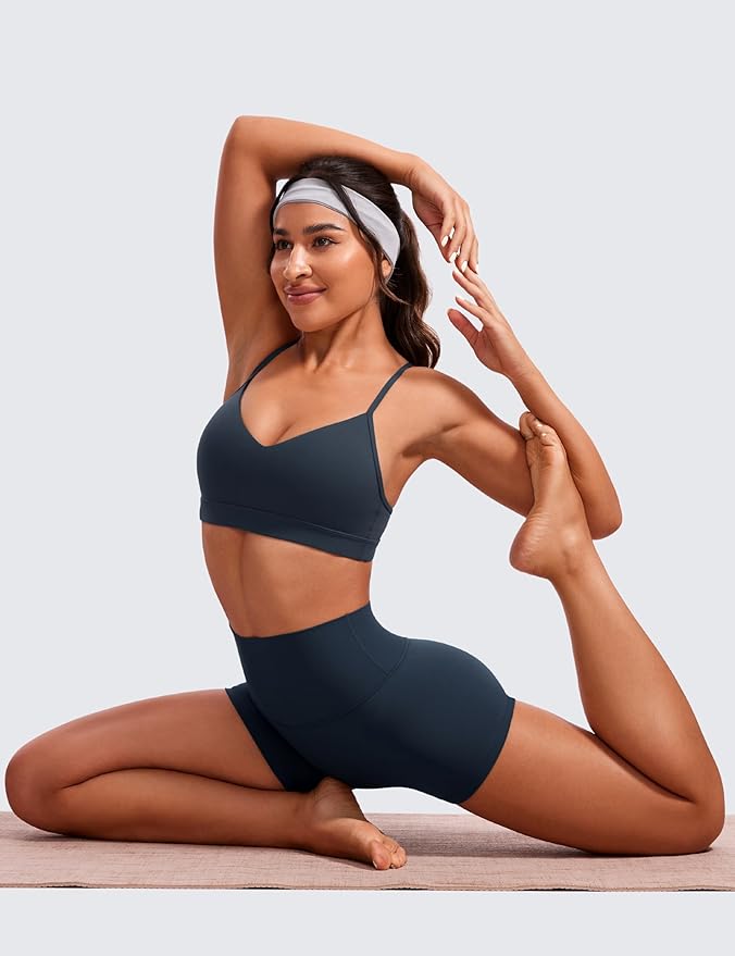 CRZ YOGA Butterluxe V-Neck Sports Bras for Women - Adjustable Thin Straps Padded Yoga Top Basic Wireless Camisole