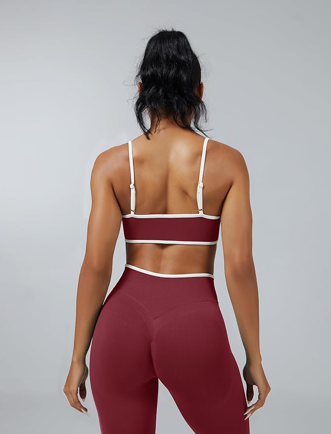 ABOCIW Womens 2 Piece Workout Sets Seamless Color Block Sports Bra Scrunch Butt Lifting High Waist Leggings Gym Set