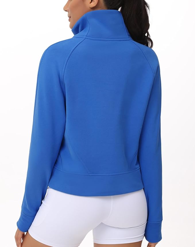 THE GYM PEOPLE Womens' Half Zip Pullover Fleece Stand Collar Crop Sweatshirt with Pockets Thumb Hole