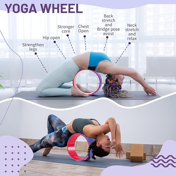 3 Pack ABS Yoga Wheel Set 660 Lbs Foam Roller for Back Pain & Stretching Back Wheel for Massage, Purple and Pink Set